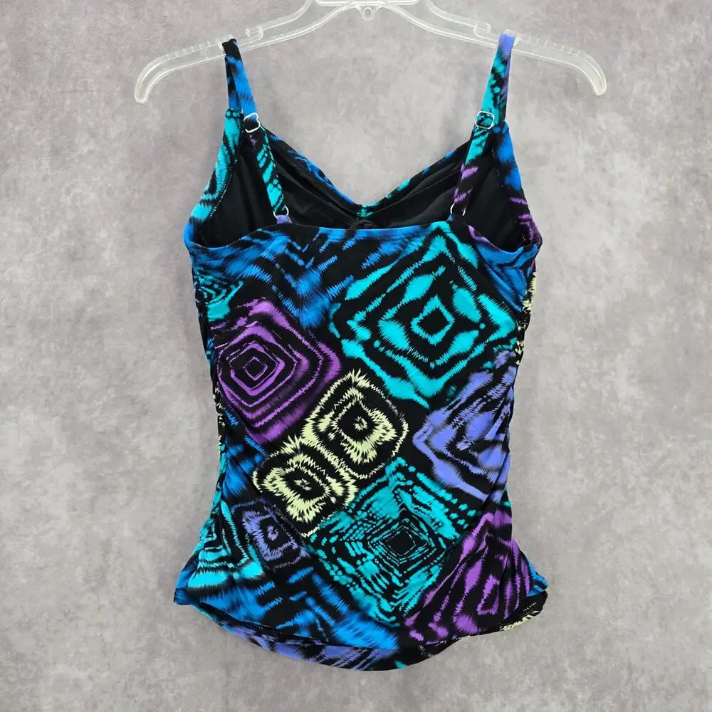 Coco Reef Black Multi Swimwear Tankini Tank Top Medium Bra 34D‎